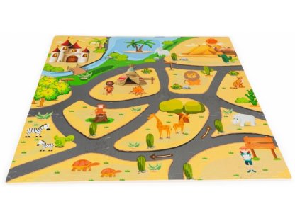 Dětské pěnové puzzle 93,5x93,5cm, hrací deka, podložka na zem Safari, 9 dílů