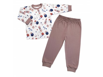 Dětské pyžamo 2D sada, triko + kalhoty, Cosmos, Mrofi, béžová/bílá