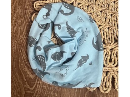Dětský bavlněný šátek na krk , Dino park - modrá s potiskem