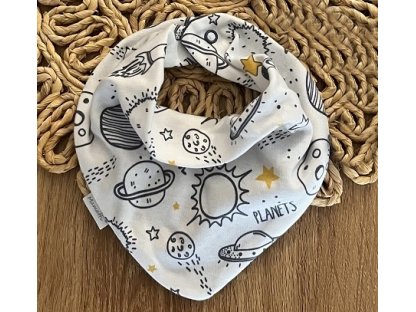 Dětský bavlněný šátek na krk , Kosmos - bílá s potiskem