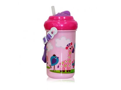 Dětský pohár na pití Lorelli se slámkou 300 ML FUNNY ZOO PINK