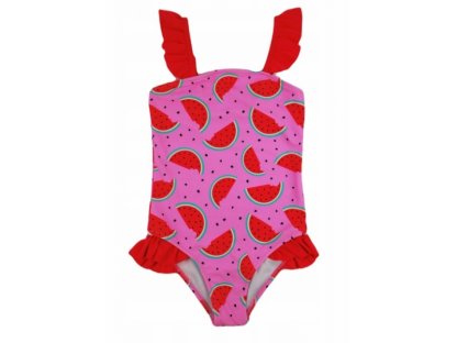 Dívčí jednodílné plavky s volánky - Noviti, Meloun, růžové