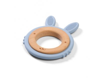 Dřevěné, silikonové kousátko BabyOno - Bunny, modré