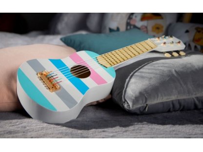 Dřevěná kytara pastelové pruhy