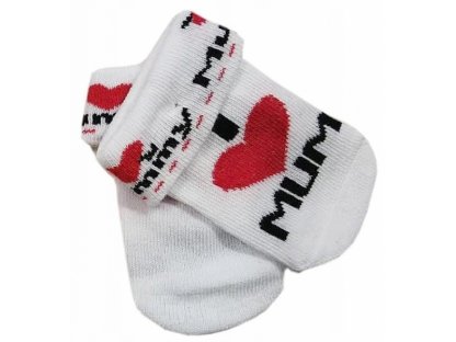 Kojenecké bavlněné ponožky I Love Mum, bílé s potiskem
