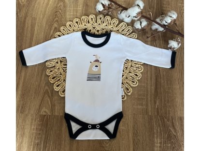 Kojenecké body, dl. rukáv , zap. u krku, Sailor, bílé