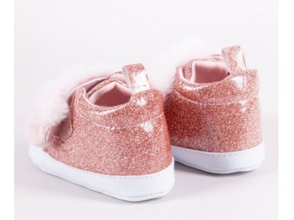 Kojenecké boty/capáčky lakýrky Girl s kožešinou - růžový brokát 2