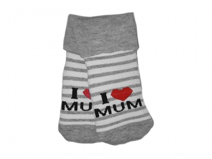Kojenecké froté bavlněné ponožky I Love Mum, bílo/šedé proužek 2