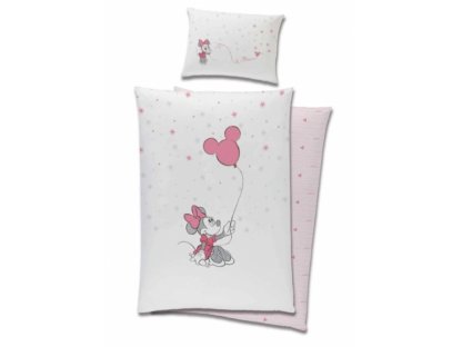 Luxusní bavlněné dětské povlečení Minnie Mouse a balónek, 120x90 cm, růžové
