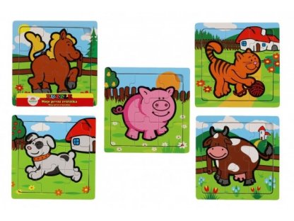 Mini puzzle dřevěné 9 dílků Moje první zvířátka pro nejmenší 15x15x0,8cm asst 6 druhů