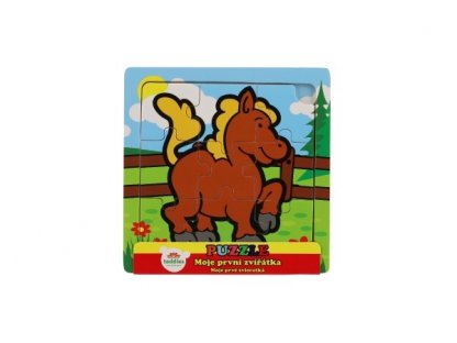 Mini puzzle dřevěné 9 dílků Moje první zvířátka pro nejmenší 15x15x0,8cm asst 6 druhů 2