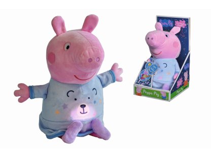 Peppa Pig 2v1 plyšový usínáček hrající + světlo, modrý, 25 cm