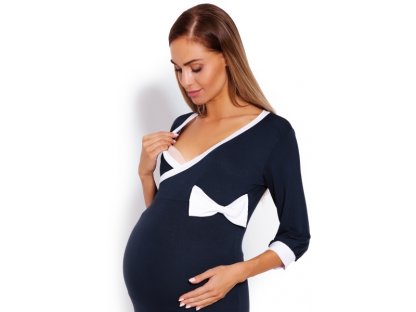 Pohodlná těhotenská, kojící noční košile s mašlí 