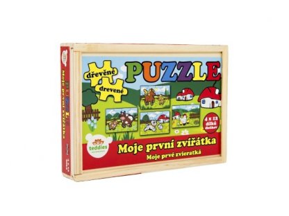 Puzzle dřevěné Moje první zvířátka 4x12 dílků 20x14x3,5cm v dřevěné krabičce 24m+ MPZ