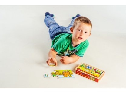 Puzzle dřevěné Moje první zvířátka 4x12 dílků 20x14x3,5cm v dřevěné krabičce 24m+ MPZ