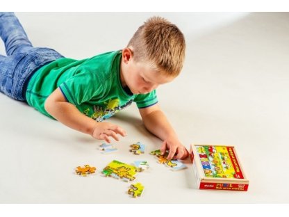 Puzzle dřevěné Moje první zvířátka 4x12 dílků 20x14x3,5cm v dřevěné krabičce 24m+ MPZ