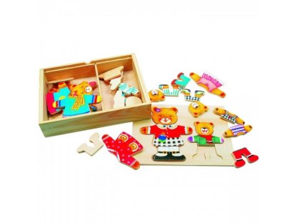 Puzzle Šatník medvědi dřevo barevný v krabici 19x14x4cm