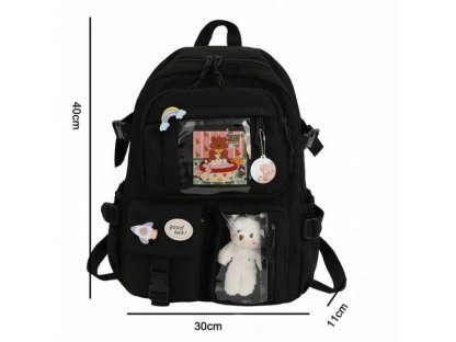 Školní batoh Medvěd pro mládež s dekorací medvídka - černý 2