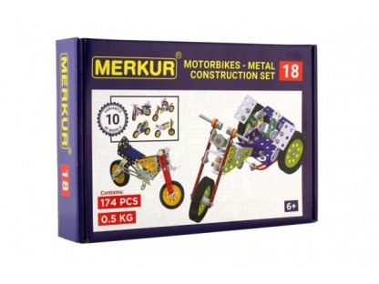 Stavebnice MERKUR 018 Motocykly 10 modelů 182ks v krabici 26x18x5cm