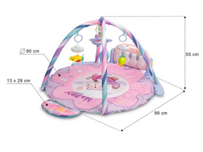 Vzdělávací edukační hrací podložka s hrazdičkou a se zvuky, Happy, růžová