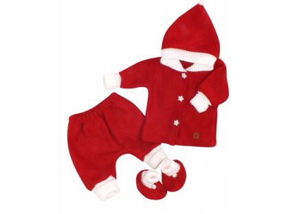 Z&Z 3-dílná pletená souprava, kabátek, kalhoty a botičky Baby Santa, červená 2