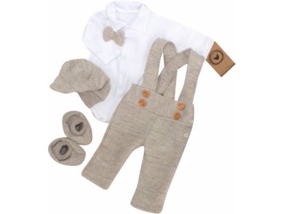 Z&Z 5-dílná pletená sada Boy, body, kalhoty, čepička, motýlek, botičky