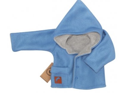 Z&Z Pletený, oboustranný svetřík, kabátek s kapucí, modro-šedý, vel. 68
