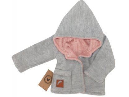 Z&Z Pletený, oboustranný svetřík, kabátek s kapucí, růžovo-šedý