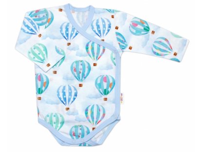 Zavinovací kojenecké body dl. rukáv, bavlna, Létající balón Baby Nellys, modré