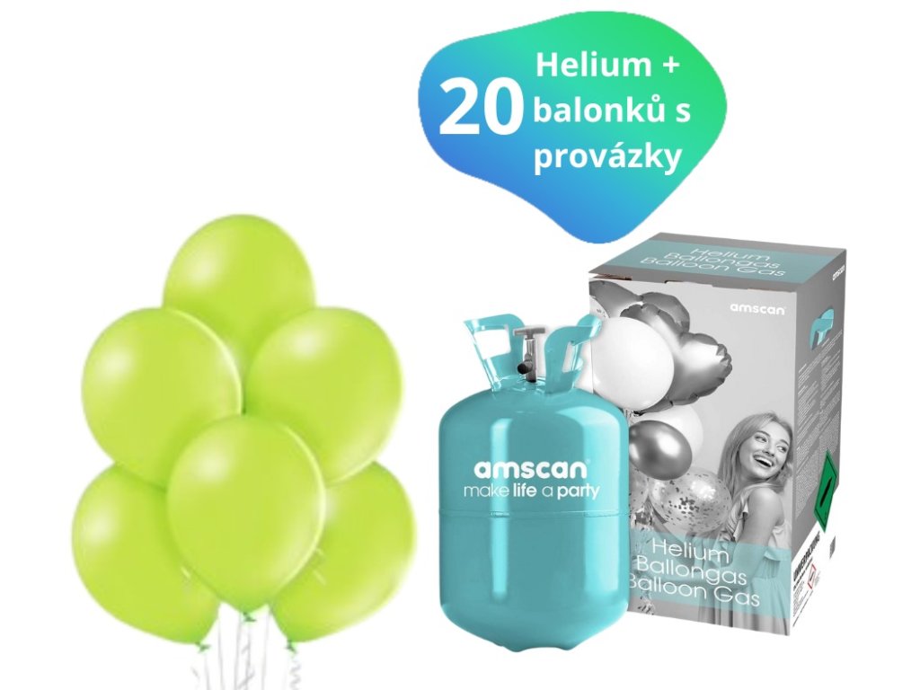 Helium na 20 balonků + balónky 20 ks světle zelené - balonky.cz