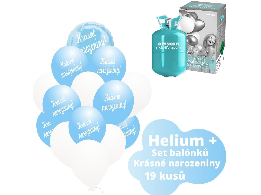 Helium sada - kruh světlemodrý a balónky s českým potiskem KRÁSNÉ ...