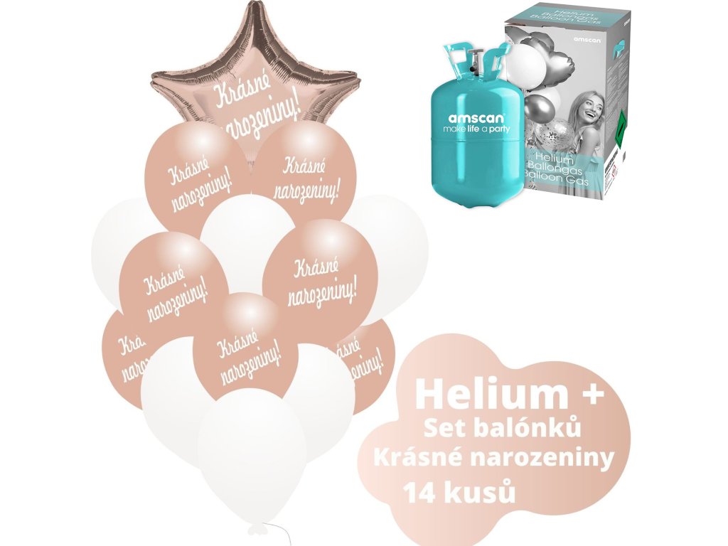 Helium sada - růžovo-zlaté balónky s českým potiskem KRÁSNÉ NAROZENINY ...