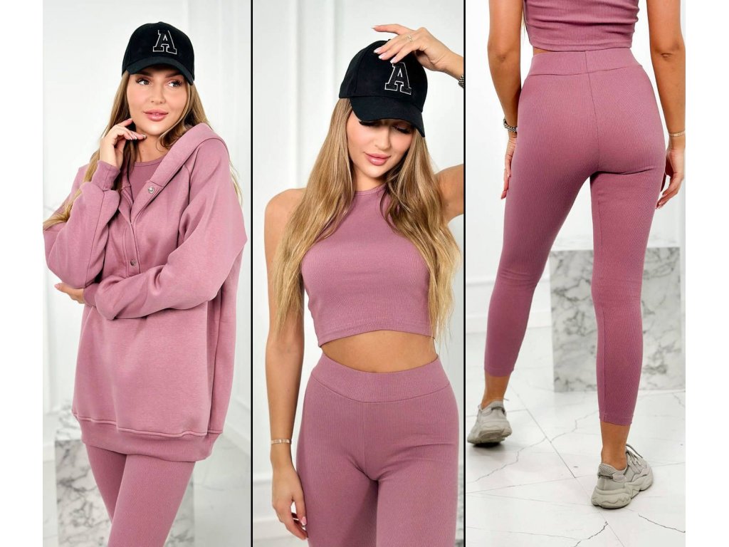3dílná souprava top + legíny + mikina Hebe tmavě růžová