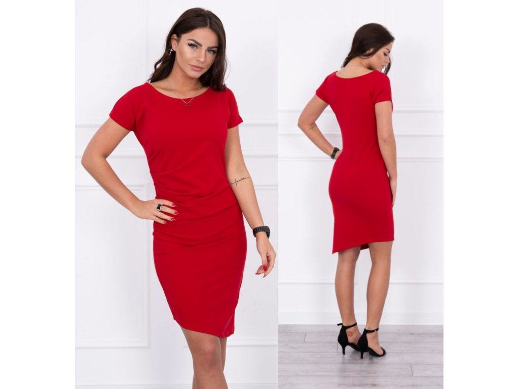Asymetrické šaty s nařasením Rae červené