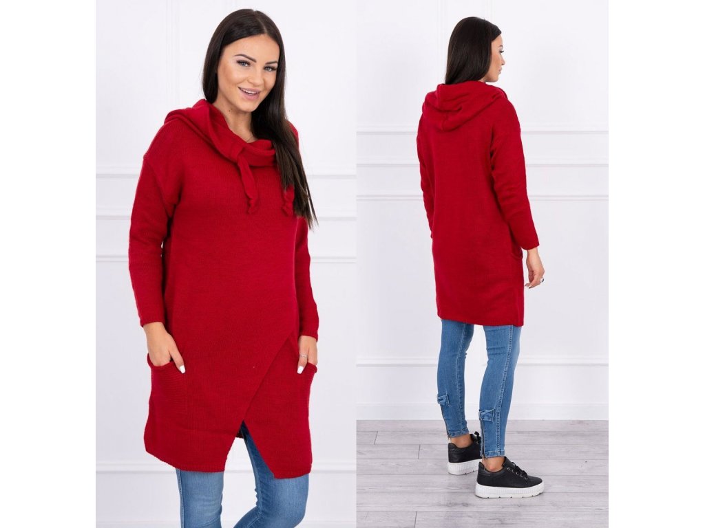Asymetrický svetr s kapucí Candi červený