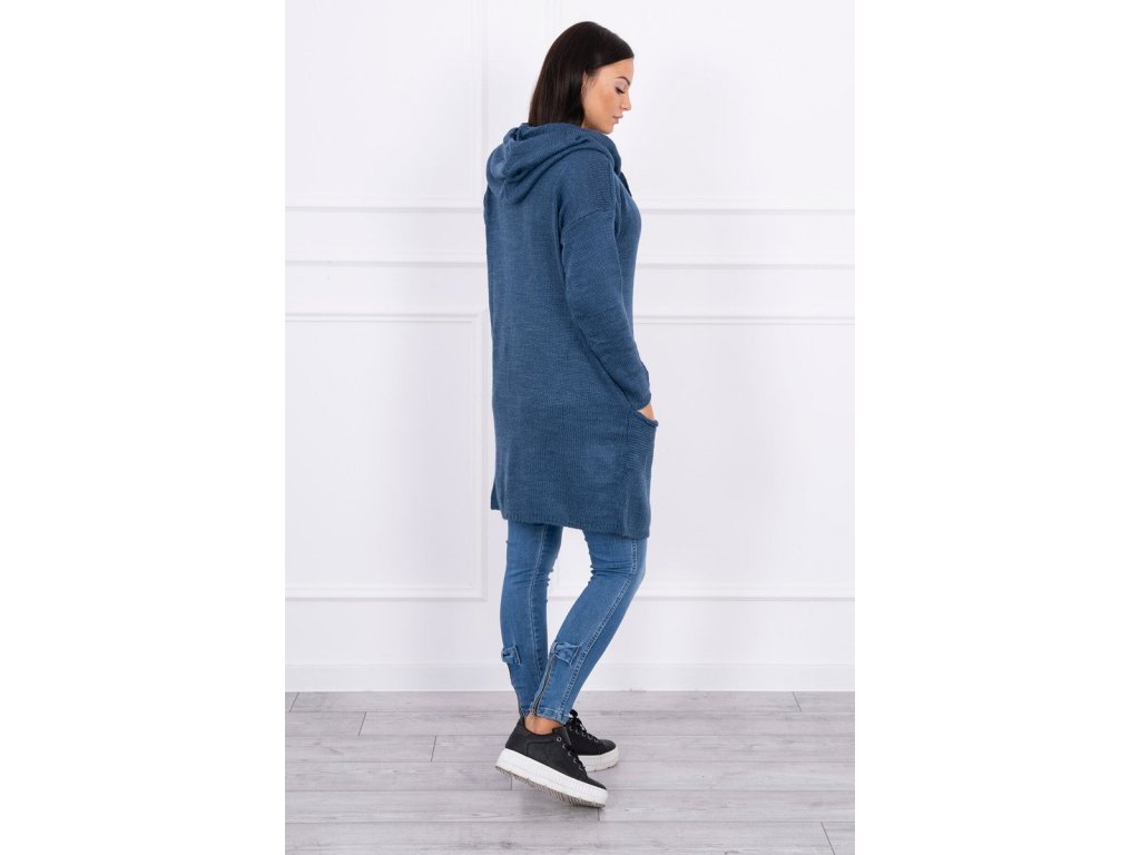 Asymetrický svetr s kapucí Candi džínově modrý
