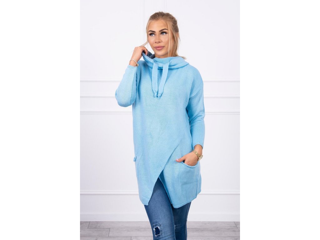 Asymetrický svetr s kapucí Candi modrý