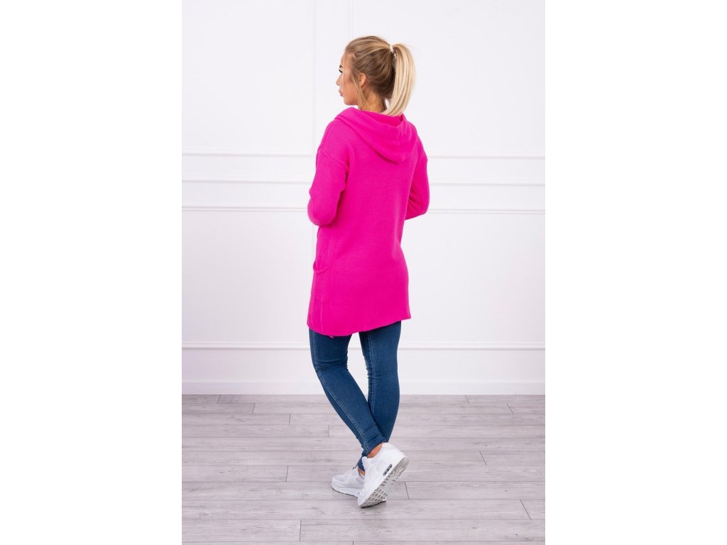 Asymetrický svetr s kapucí Candi neonově růžový