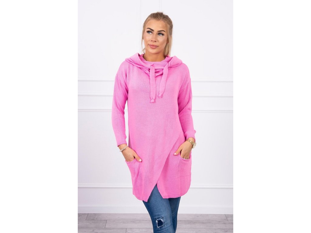 Asymetrický svetr s kapucí Candi růžový