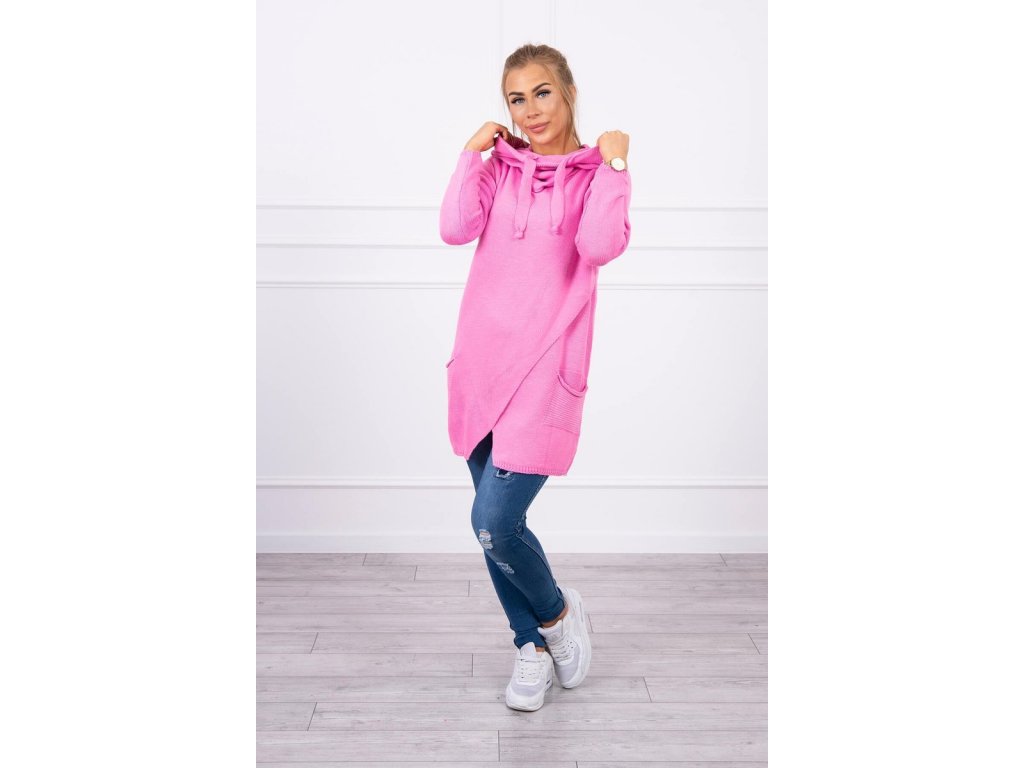 Asymetrický svetr s kapucí Candi růžový