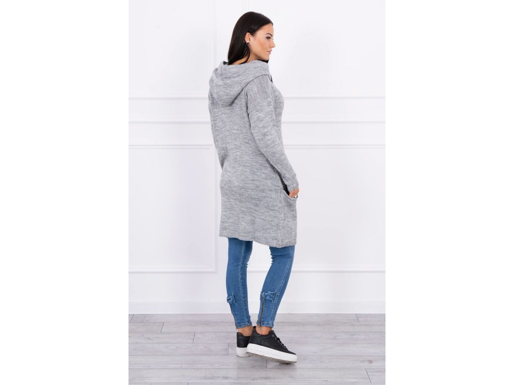 Asymetrický svetr s kapucí Candi šedý