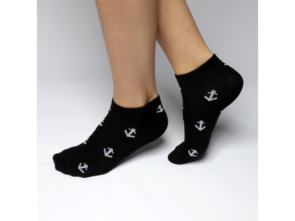 Bambusové kotníkové ponožky s kotvami Lainey černé