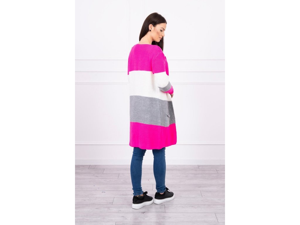 Barevný pruhovaný cardigan Francene neonově růžový/ecru