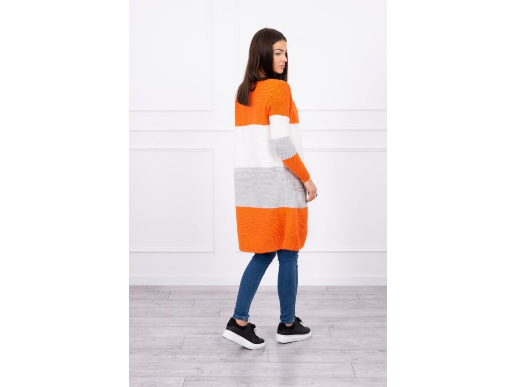 Barevný pruhovaný cardigan Francene oranžový/ecru