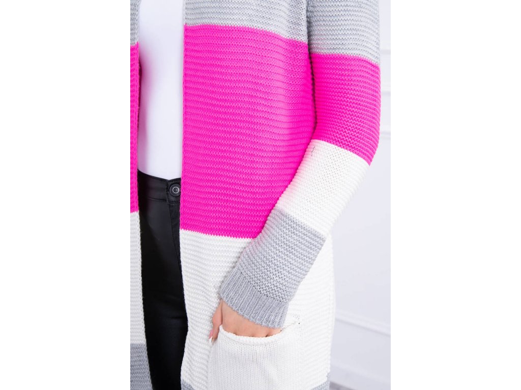 Barevný pruhovaný cardigan Francene šedý/neonově růžový