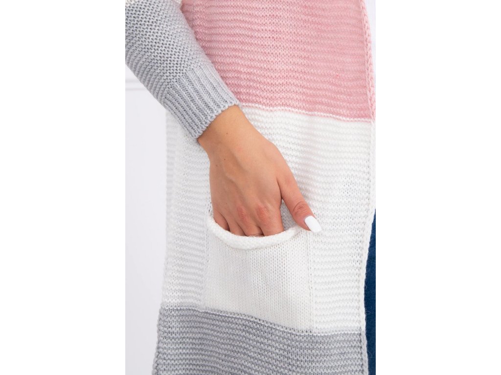 Barevný pruhovaný cardigan Francene šedý/růžový