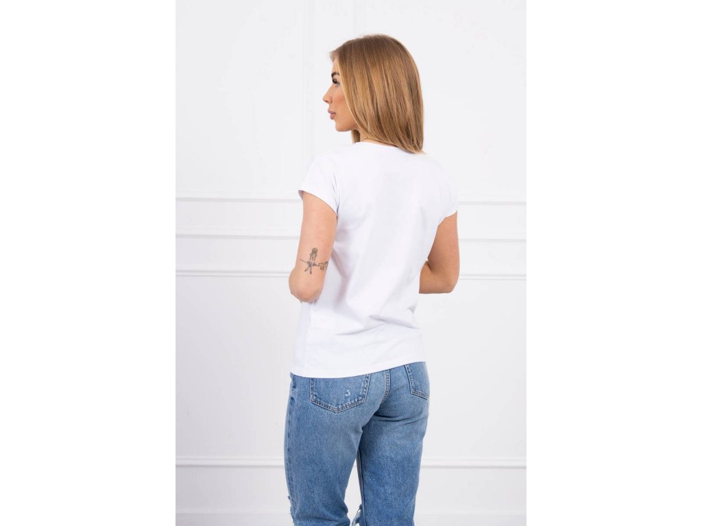 Basic tričko s výstřihem V Fawn bílé