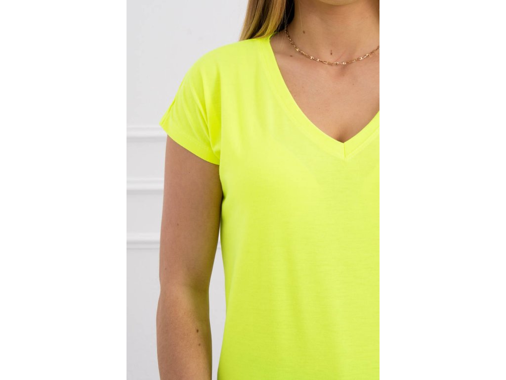 Basic tričko s výstřihem V Fawn neonově žluté
