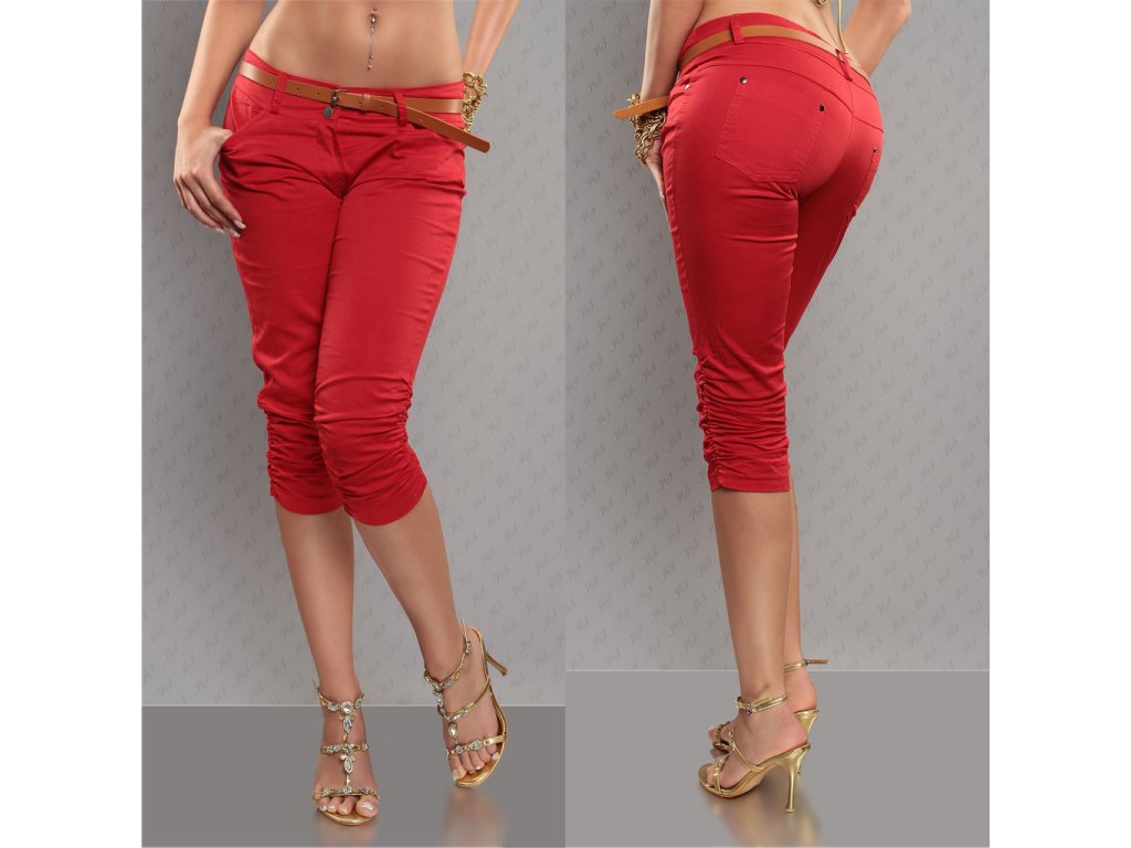 Capri kalhoty s páskem Červené