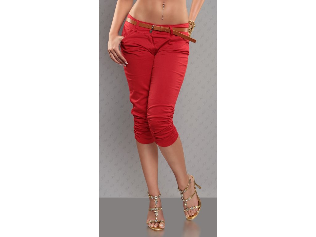 Capri kalhoty s páskem Červené